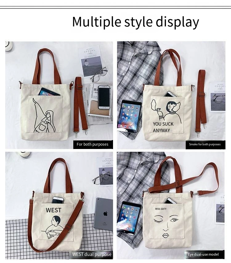 Student Cartoon Gift Double Canvas Bag Drawstring Cotton Bag Gift Bag Shopping Skew Straddle Cotton Bag