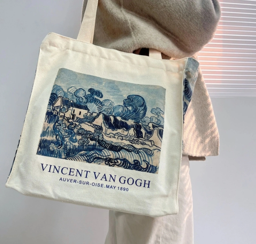 Thick Cotton Canvas Bag Popular Style Zipper Single Shoulder Shopping Tote Bag