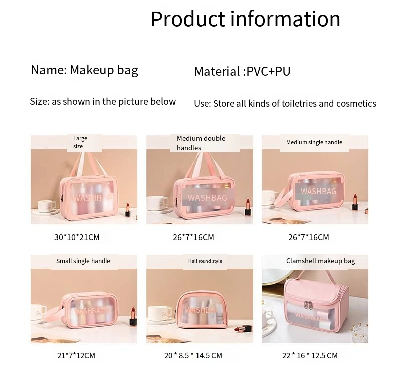 Transparent Makeup Bag Translucent PVC Toiletry Bag PU Frosted Storage Bag 6-Piece Set