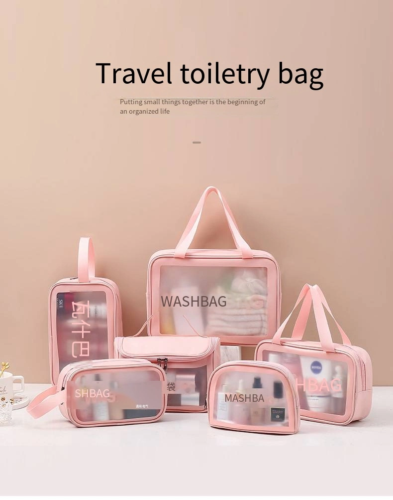 Transparent Makeup Bag Translucent PVC Toiletry Bag PU Frosted Storage Bag 6-Piece Set