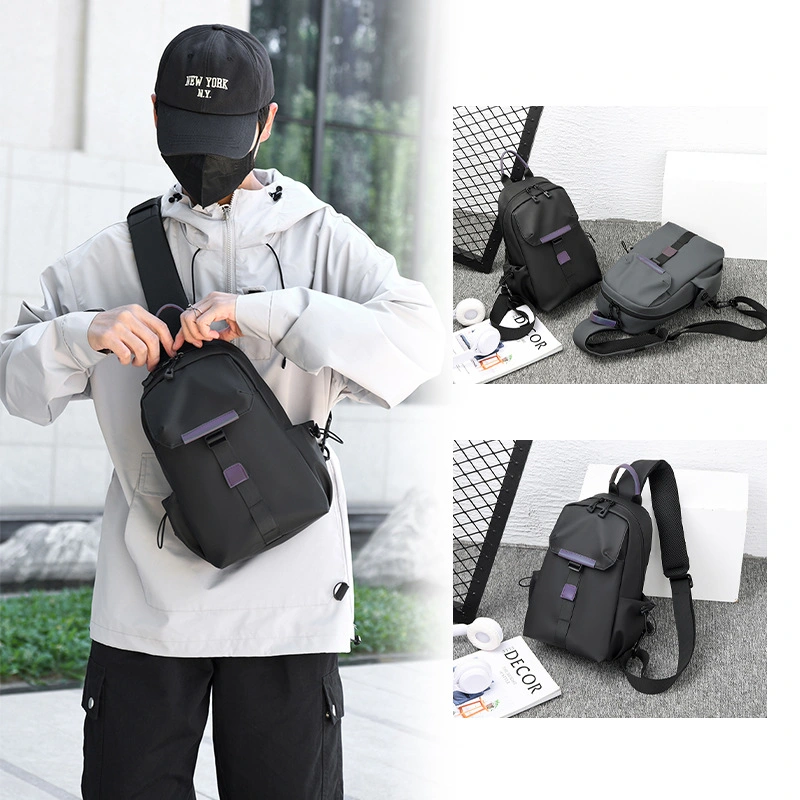 Trend Street Motorcycle Men&prime;s Crossbody Bag Leather Chest Bag
