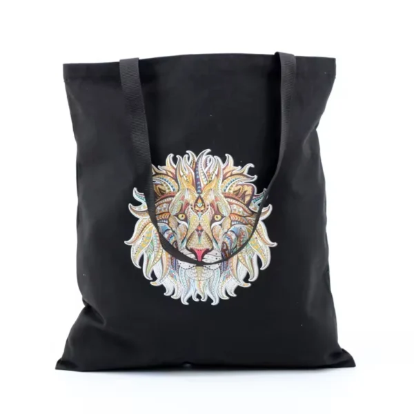 Unisex Shopping Tote Bag Custom Logo Printing Animals Lion Pattern Canvas Bag