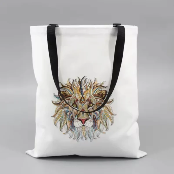 Unisex Shopping Tote Bag Custom Logo Printing Animals Lion Pattern Canvas Bag - Image 4