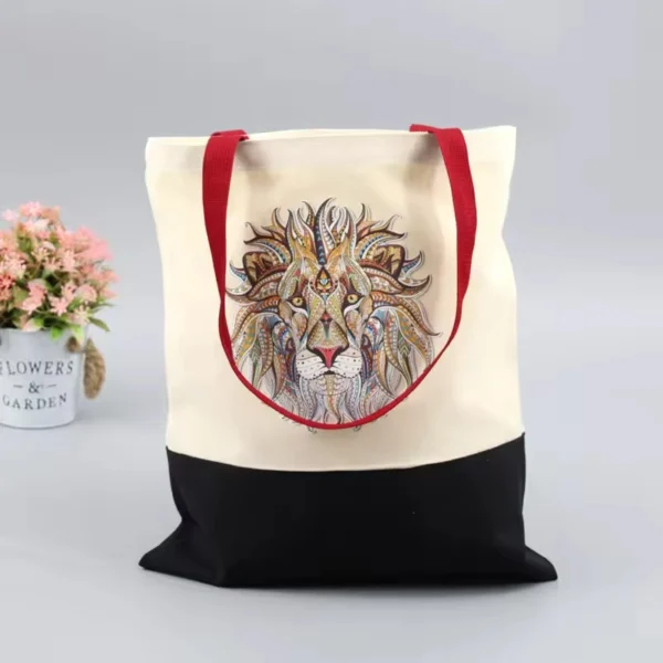 Unisex Shopping Tote Bag Custom Logo Printing Animals Lion Pattern Canvas Bag - Image 5