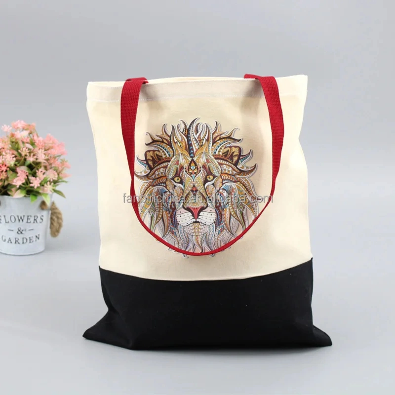 Unisex Shopping Tote Bag Custom Logo Printing Animals Lion Pattern Canvas Bag