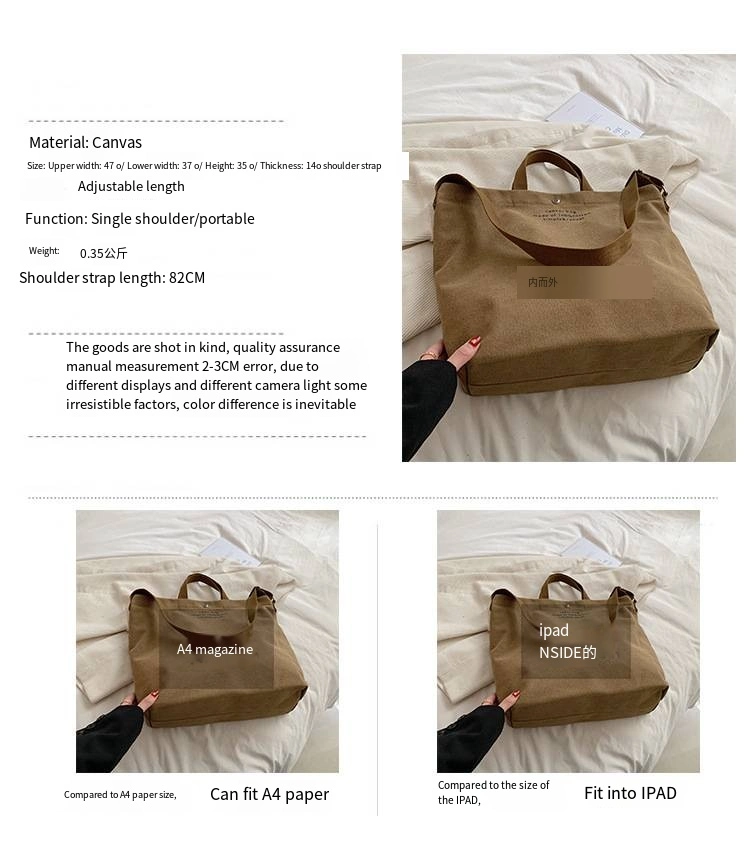 Vintage Canvas Shoulder Bag New Fashion Large Capacity Crossbody Bag Female Student Tote Bag for Class