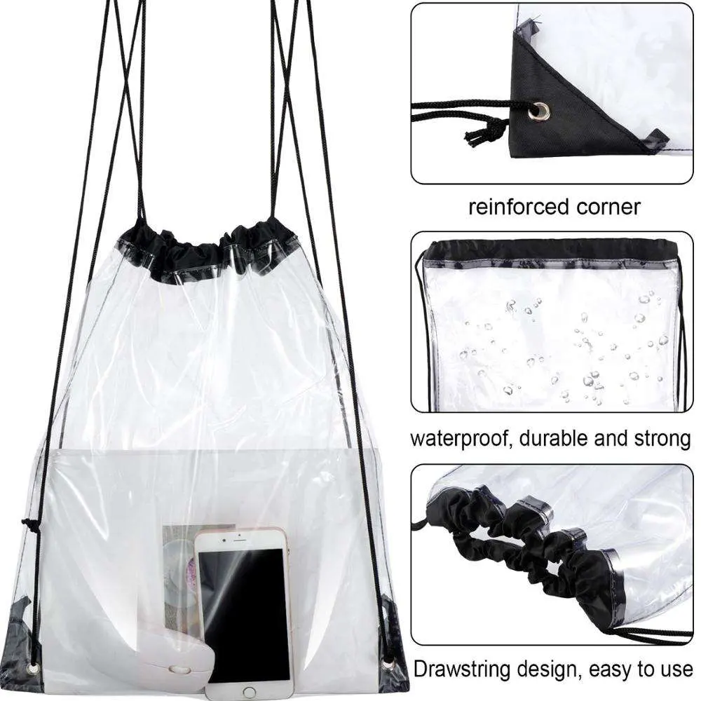 Waterproof Clear PVC Drawstring Bag Wholesale Custom Logo Plastic Clear Drawstring Backpack