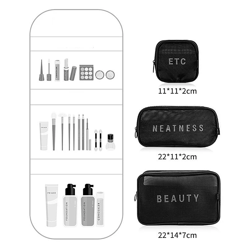 Waterproof Transparent Nylon Mesh Custom Logo Travel Kits Makeup Cosmetic Bag