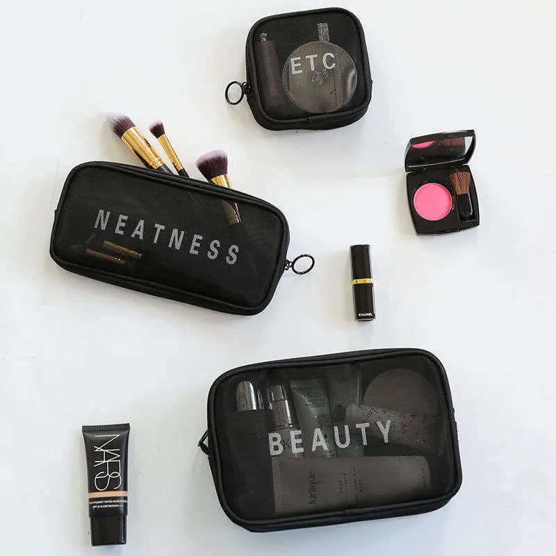 Waterproof Transparent Nylon Mesh Custom Logo Travel Kits Makeup Cosmetic Bag