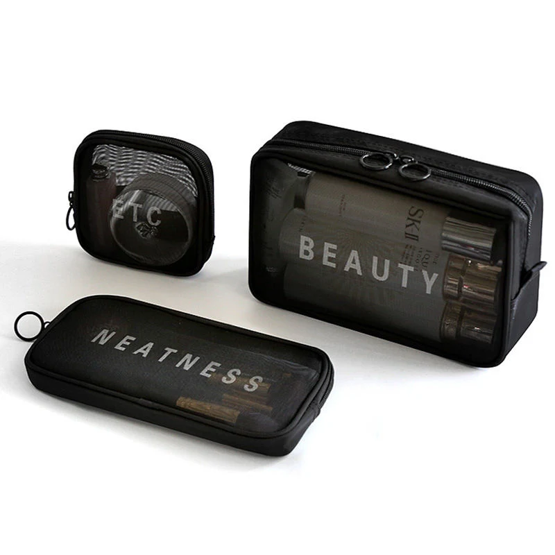 Waterproof Transparent Nylon Mesh Custom Logo Travel Kits Makeup Cosmetic Bag