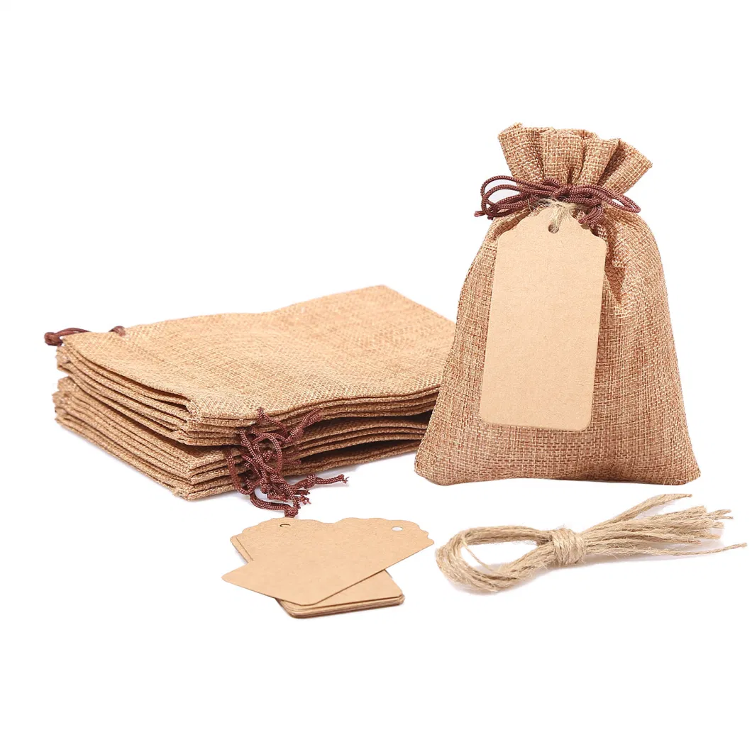 Wholesale Burlap Bags Set Custom Logo with Tag Small Gift Pouch Sack Drawstring Favor Jute Bags