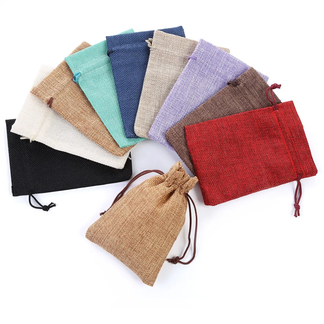 Wholesale Burlap Bags Set Custom Logo with Tag Small Gift Pouch Sack Drawstring Favor Jute Bags
