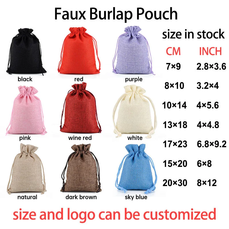 Wholesale Burlap Bags Set Custom Logo with Tag Small Gift Pouch Sack Drawstring Favor Jute Bags