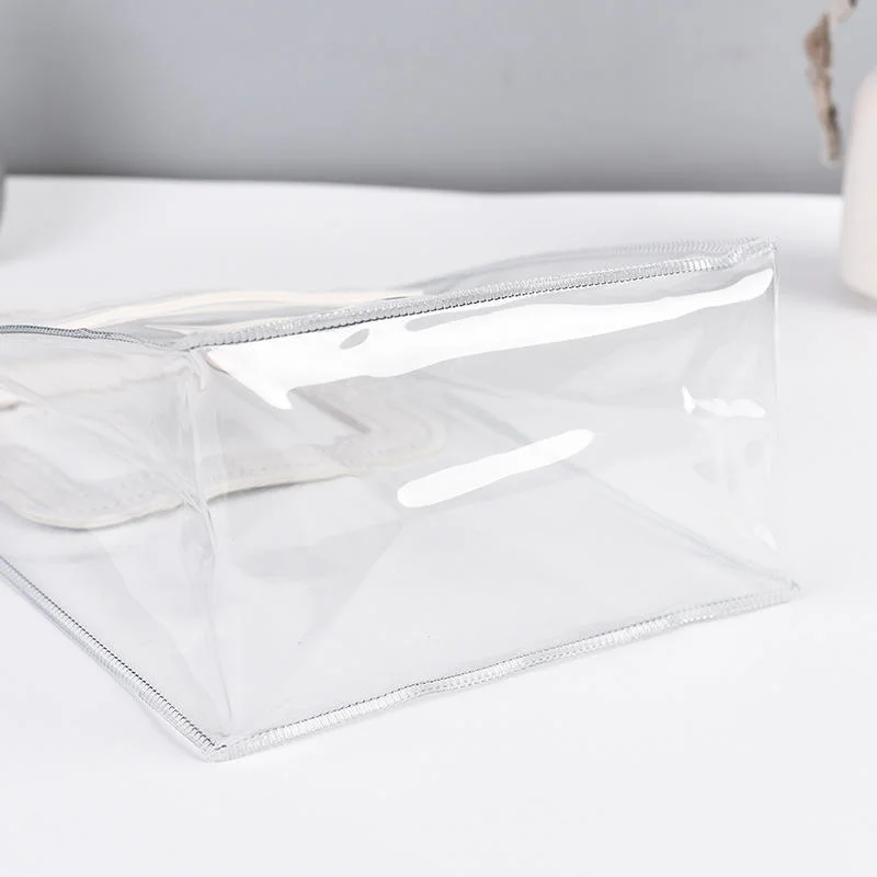Wholesale Clear Plastic Gift Bags with Leather Handle Reusable Handbag Transparent PVC Plastic Gift Wrap Tote Bag
