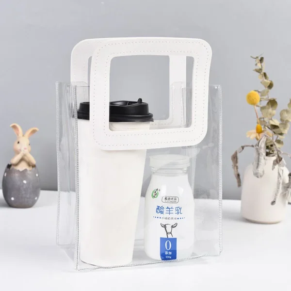 Wholesale Clear Plastic Gift Bags with Leather Handle Reusable Handbag Transparent PVC Plastic Gift Wrap Tote Bag - Image 2