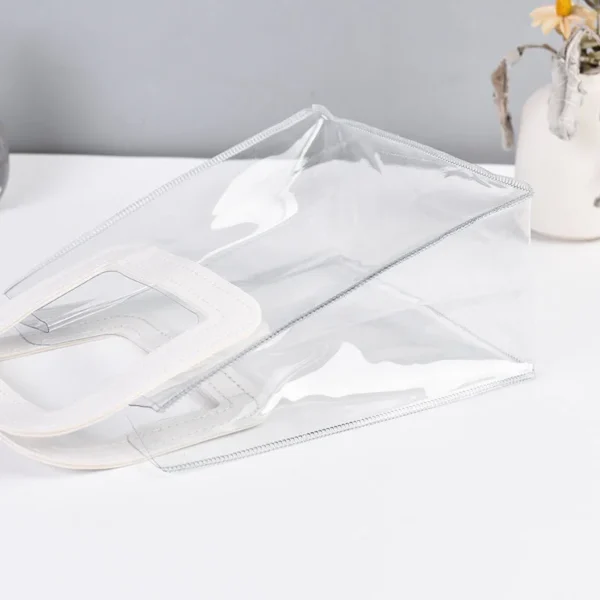 Wholesale Clear Plastic Gift Bags with Leather Handle Reusable Handbag Transparent PVC Plastic Gift Wrap Tote Bag - Image 4