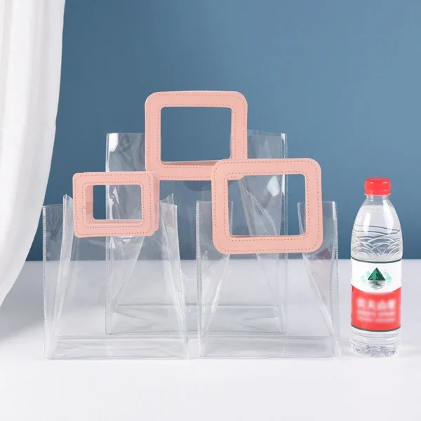 Wholesale Clear Plastic Gift Bags with Leather Handle Reusable Handbag Transparent PVC Plastic Gift Wrap Tote Bag - Image 6