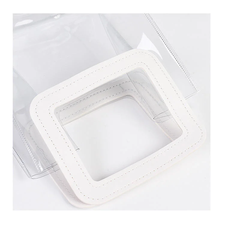 Wholesale Clear Plastic Gift Bags with Leather Handle Reusable Handbag Transparent PVC Plastic Gift Wrap Tote Bag