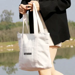 Wholesale Cotton Canvas White Blank Custom Logo Cotton Canvas Embroidered Tote Bag - Image 5