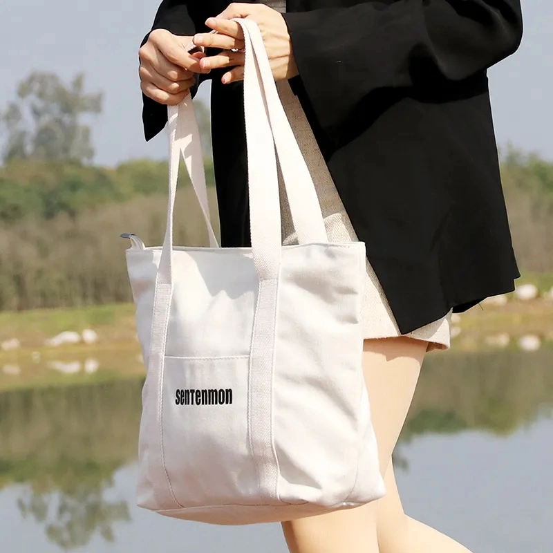 Wholesale Cotton Canvas White Blank Custom Logo Cotton Canvas Embroidered Tote Bag - Image 5