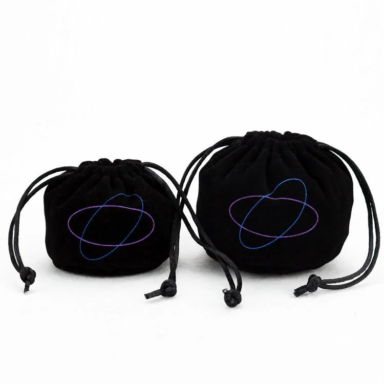 Wholesale Custom Black Velvet Pouch with Round Bottom Drawstring Perfume Bags