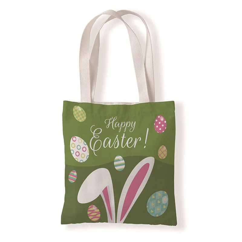 Wholesale Custom Blank Canvas Tote Bag Fashion Shopping Shoulder Egg Bunny Happy Easter Canvas Tote Bag