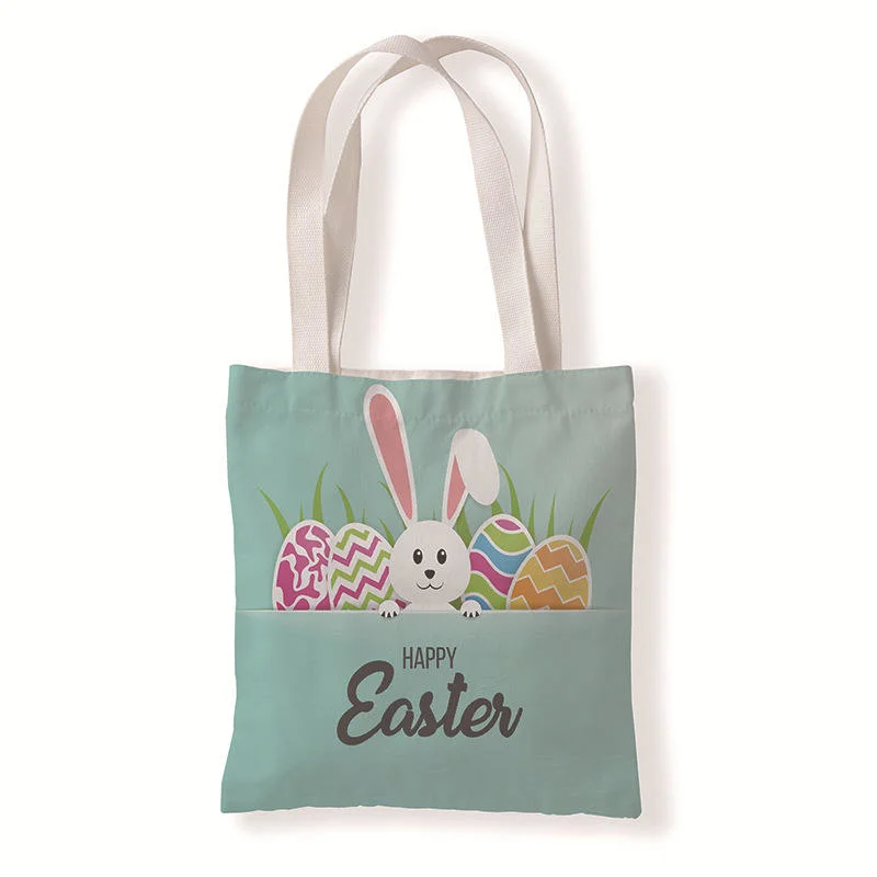 Wholesale Custom Blank Canvas Tote Bag Fashion Shopping Shoulder Egg Bunny Happy Easter Canvas Tote Bag