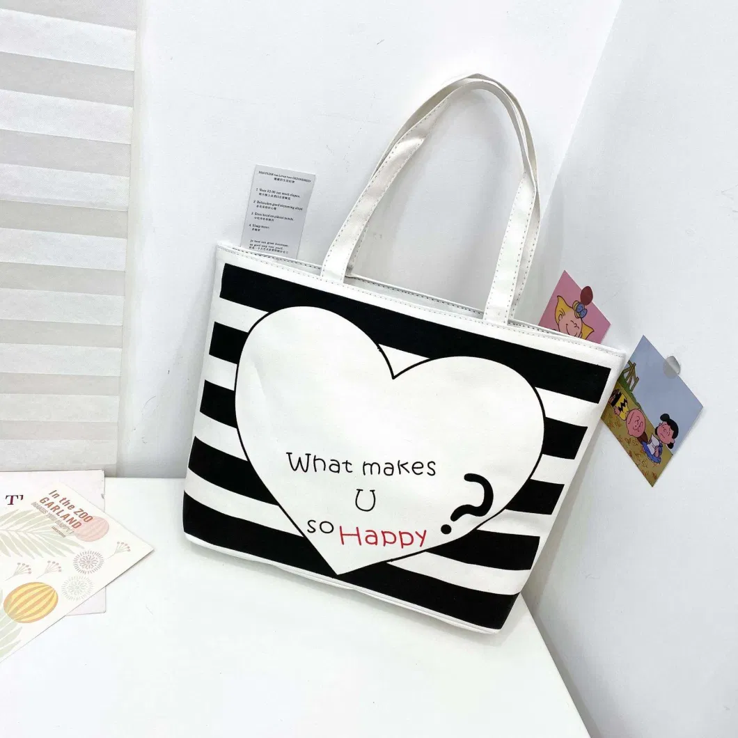 Wholesale Custom Large Capacity Cute Shopping Bag Vintage Outdoor Women&prime;s Canvas Tote Bag with Pocket and Zipper