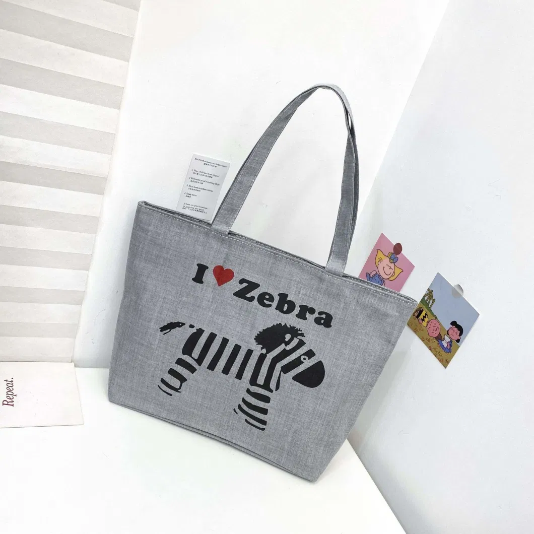 Wholesale Custom Large Capacity Cute Shopping Bag Vintage Outdoor Women&prime;s Canvas Tote Bag with Pocket and Zipper