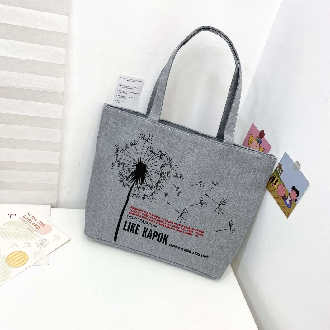 Wholesale Custom Large Capacity Cute Shopping Bag Vintage Outdoor Women&prime;s Canvas Tote Bag with Pocket and Zipper