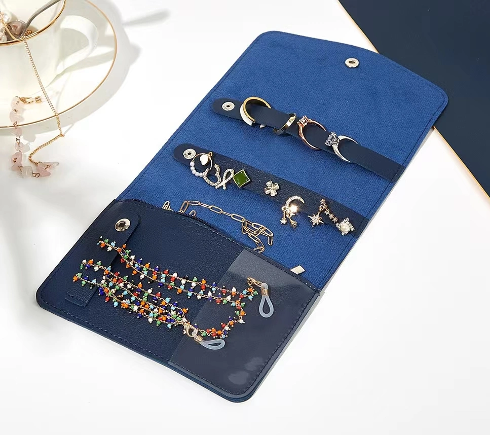 Wholesale Custom Logo Envelope Portable Jewelry Box Organizer PU Leather Travel Small Jewelry Case Bracelet Storage Holder Boxes Gifts