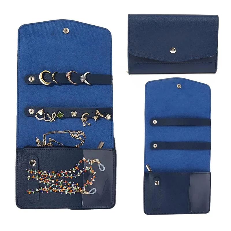 Wholesale Custom Logo Envelope Portable Jewelry Box Organizer PU Leather Travel Small Jewelry Case Bracelet Storage Holder Boxes Gifts