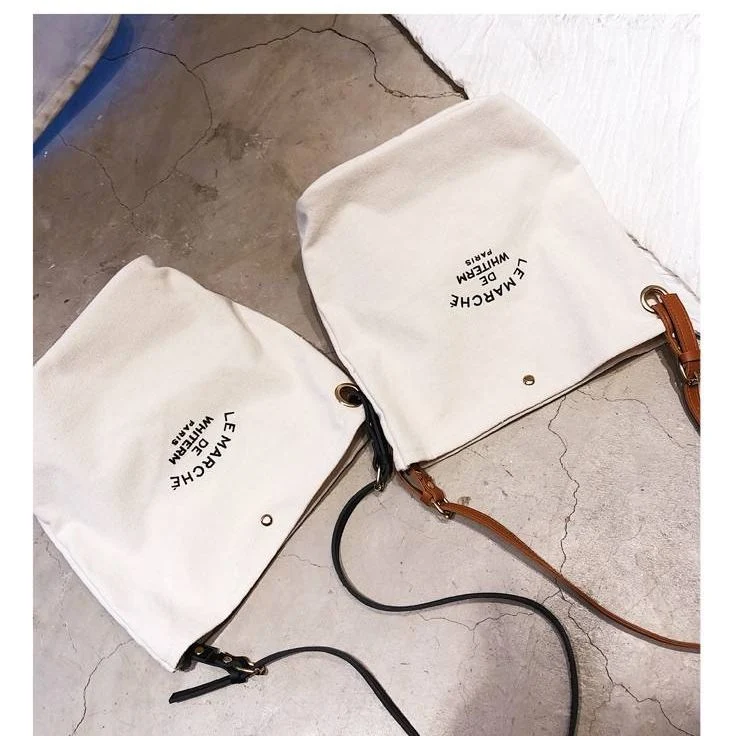 Wholesale Custom Logo Fashion Custom Design Logo Cotton Canvas Shoulder Tote Bag with Leather Strap - Image 3