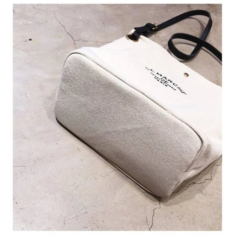 Wholesale Custom Logo Fashion Custom Design Logo Cotton Canvas Shoulder Tote Bag with Leather Strap