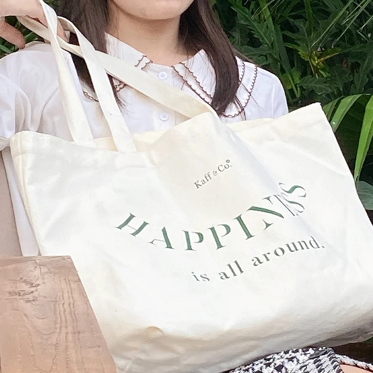 Wholesale Custom Logo Green and Fashionable Shopping Natural Canvas Bag Reusable Grocery