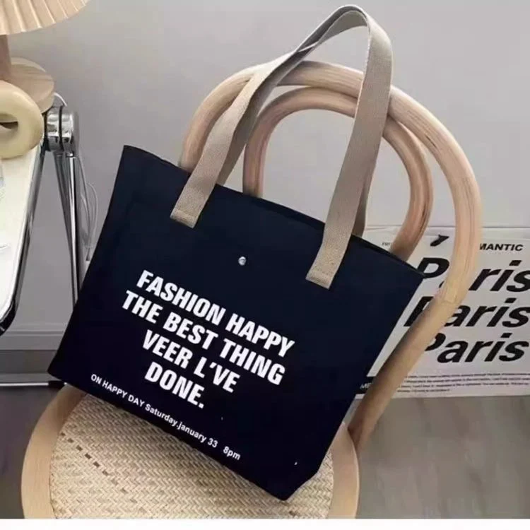 Wholesale Custom Logo Printed Cotton Canvas Tote Bag with Pocket Zipper - Image 2