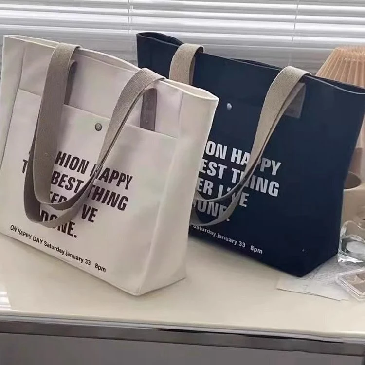 Wholesale Custom Logo Printed Cotton Canvas Tote Bag with Pocket Zipper - Image 3