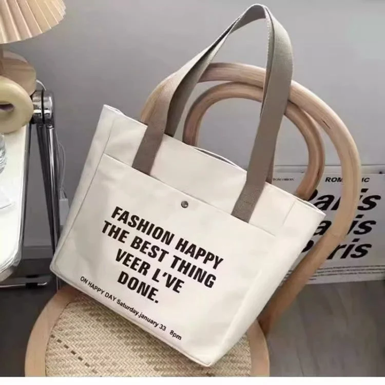 Wholesale Custom Logo Printed Cotton Canvas Tote Bag with Pocket Zipper - Image 4