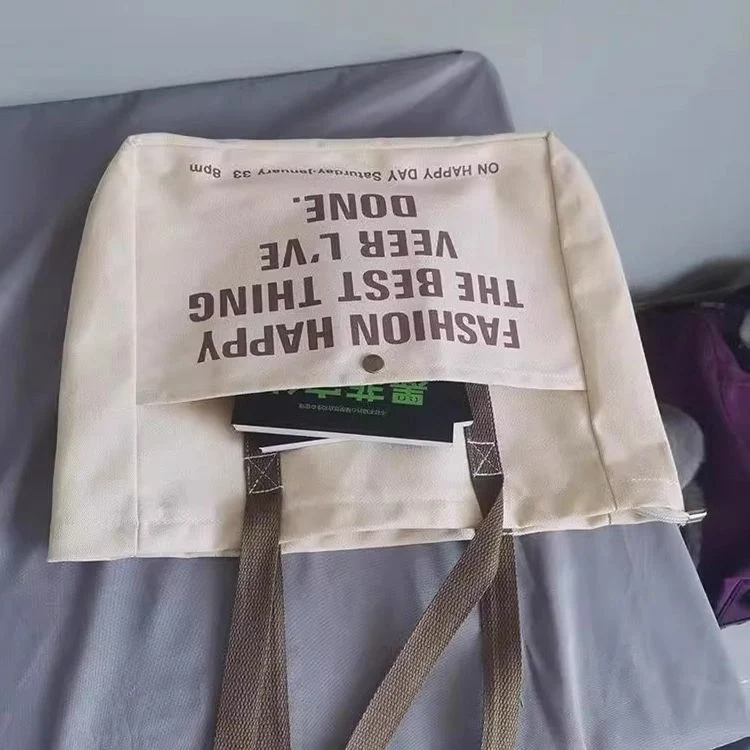 Wholesale Custom Logo Printed Cotton Canvas Tote Bag with Pocket Zipper - Image 5