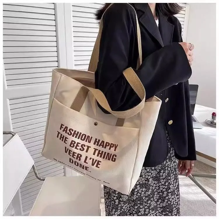 Wholesale Custom Logo Printed Cotton Canvas Tote Bag with Pocket Zipper - Image 6