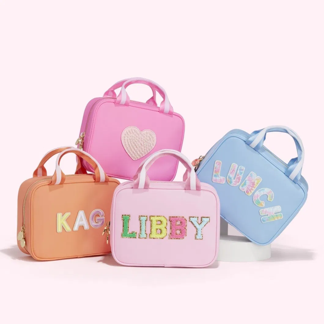 Wholesale Custom Nylon Embroidery Chenille Thermal Insulated Lunch Bag Children School Outdoor Picnic Cooler Bag