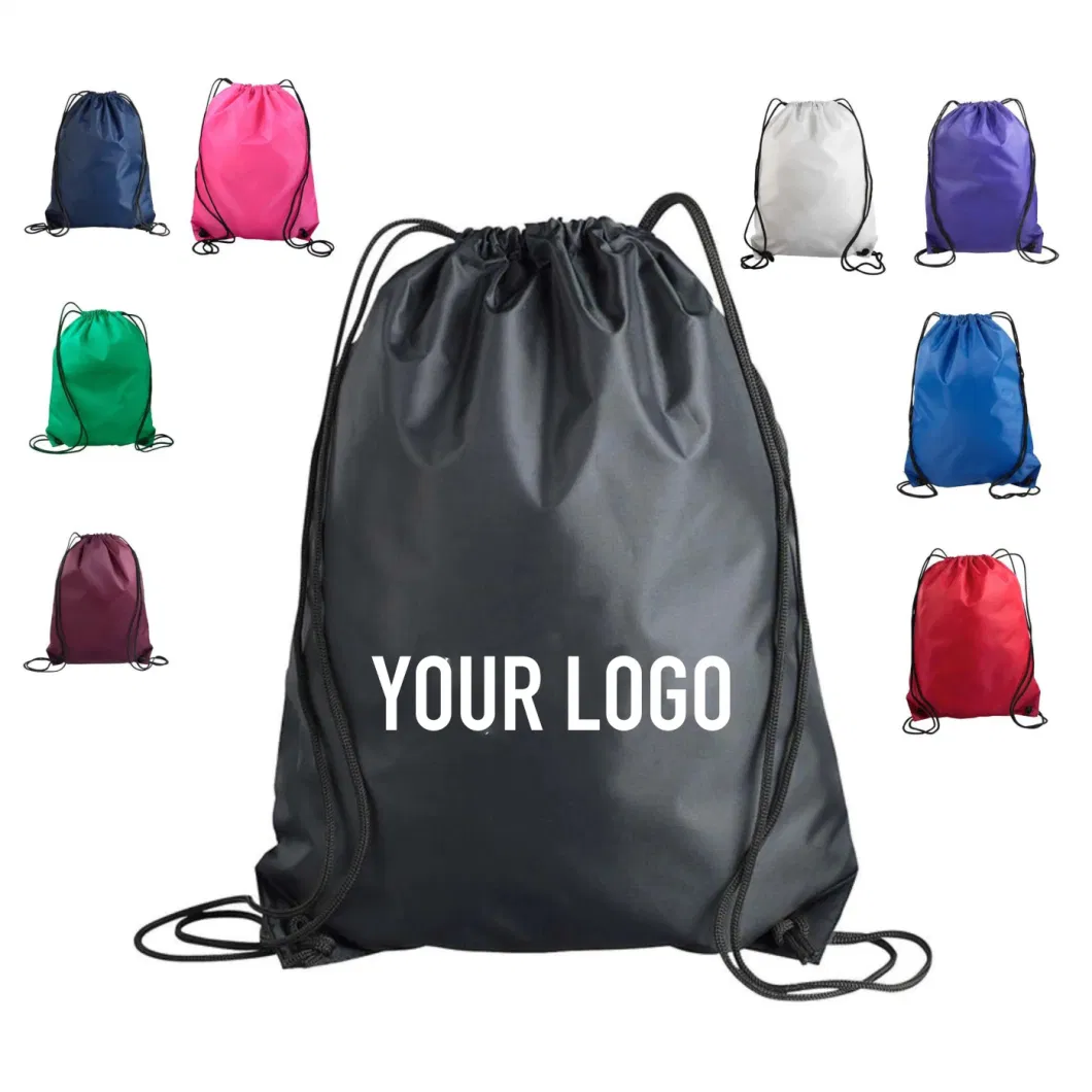 Wholesale Custom Polyester Nylon Gift Shoe Bag Pull String Bags Bulk Drawstring Backpack with Logo Print