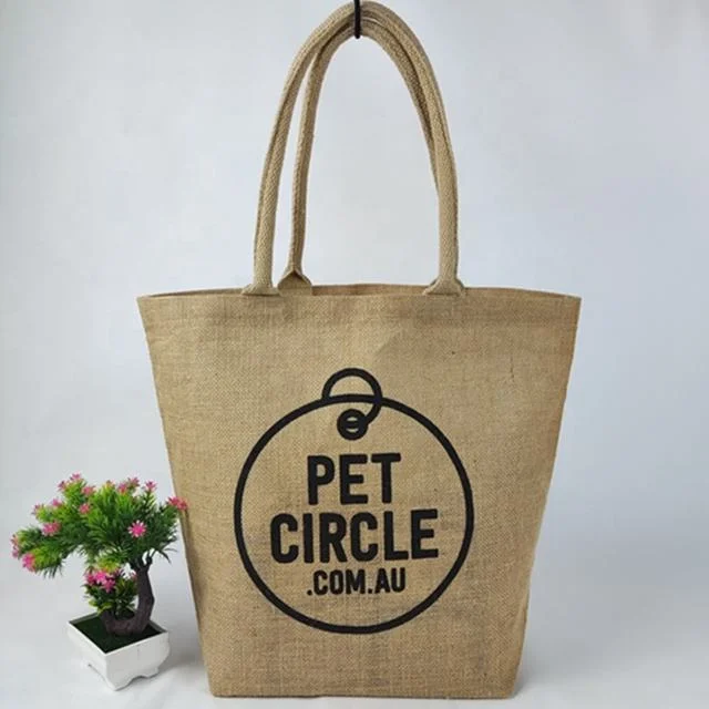 Wholesale Custom Printed Large Natural Eco Friendly Burlap Jute Shopping Tote Beach Bag with Logos