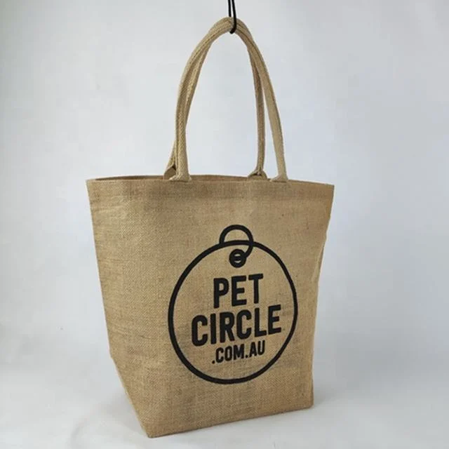 Wholesale Custom Printed Large Natural Eco Friendly Burlap Jute Shopping Tote Beach Bag with Logos