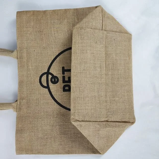 Wholesale Custom Printed Large Natural Eco Friendly Burlap Jute Shopping Tote Beach Bag with Logos
