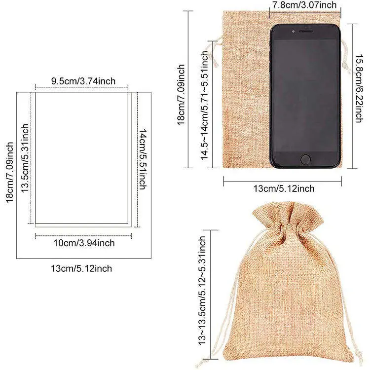 Wholesale Custom Printed Logo Reusable Jute Burlap Linen Handbag Drawstring Dust Coffee Bean Bag