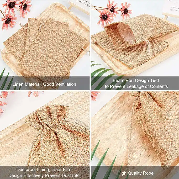 Wholesale Custom Printed Logo Reusable Jute Burlap Linen Handbag Drawstring Dust Coffee Bean Bag