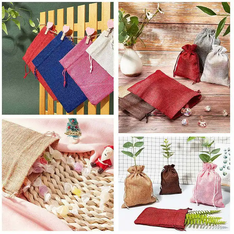 Wholesale Custom Printed Logo Reusable Jute Burlap Linen Handbag Drawstring Dust Coffee Bean Bag