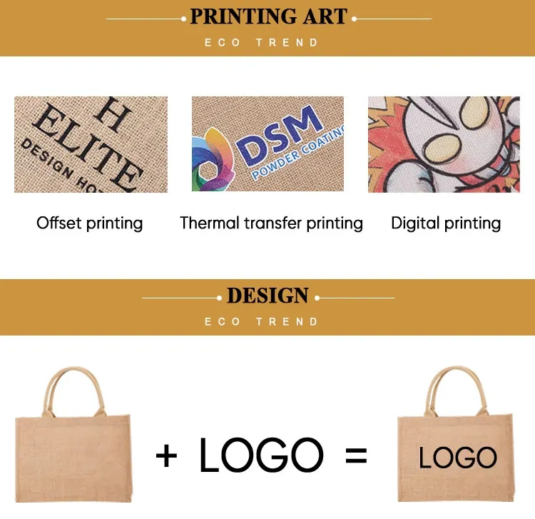 Wholesale Custom Printing Logo Gunny Eco Burlap Tote Bag Jute Shopping Bag