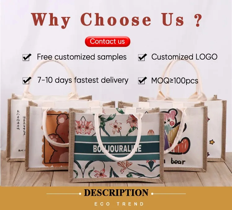 Wholesale Custom Printing Logo Gunny Eco Burlap Tote Bag Jute Shopping Bag